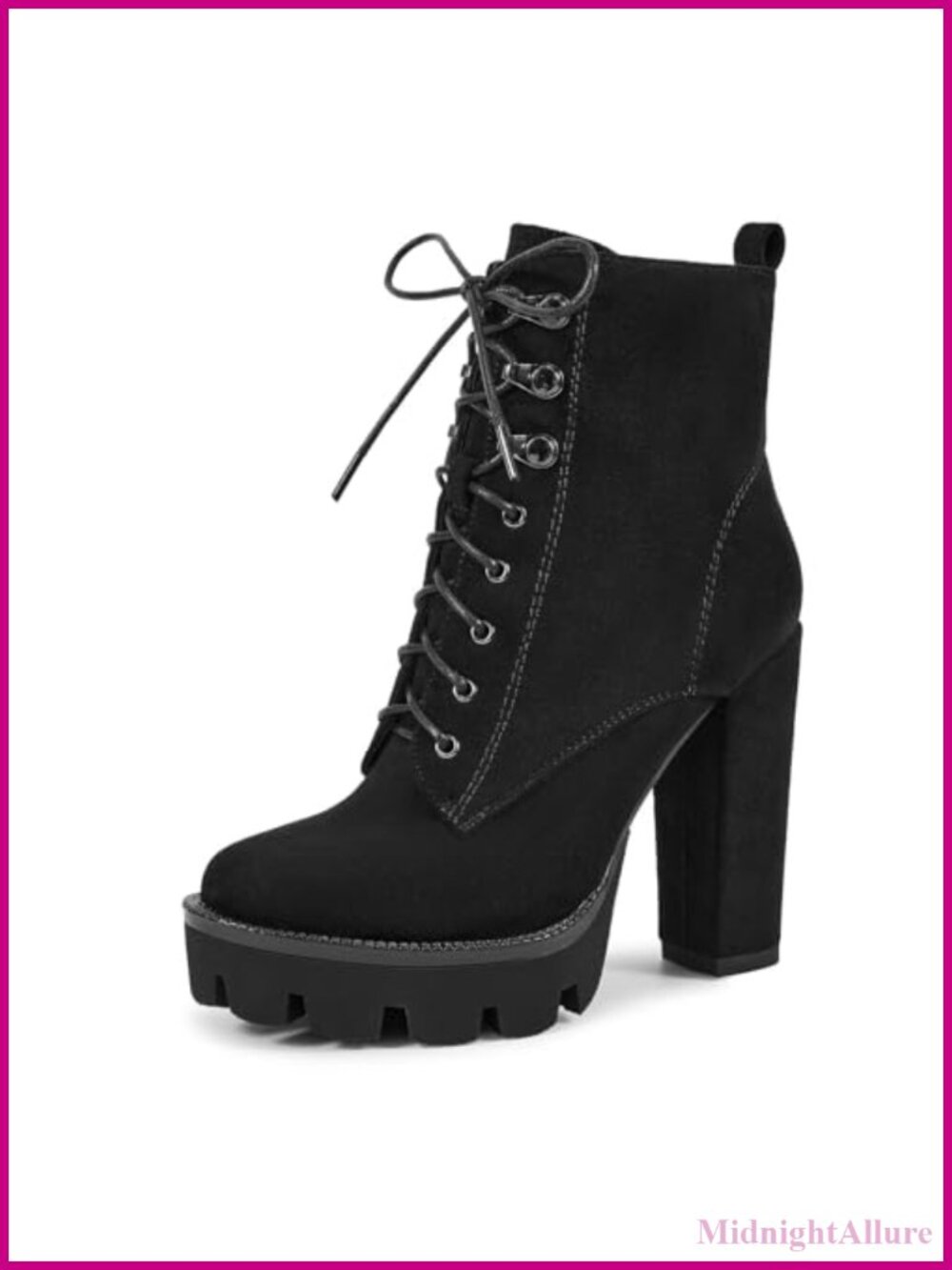Heeled Platform Combat Booties Lace Up Round Toe Ankle Boots